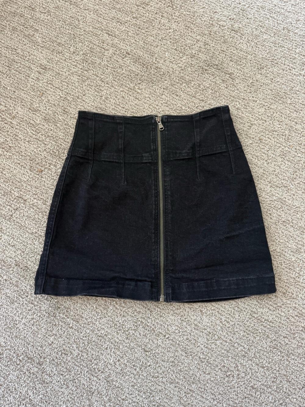 Free People Black Front-Zip Denim Mini Skirt